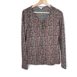 Lucky Brand Floral Knit Long Sleeve Top Womens S Polyester‎ & Spandex